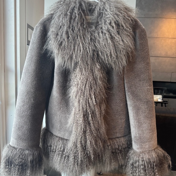 Charlotte Simone Olive 70’s Grey Mongolian Trim Jacket - Picture 5 of 6